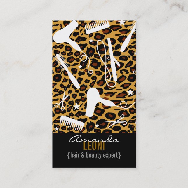 Leopard-Druck-Salon bearbeitet Vertikale Visitenkarte (Vorderseite)
