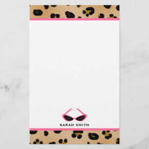 Leopard-Druck u. Retro rosa Sonnenbrille Briefpapier