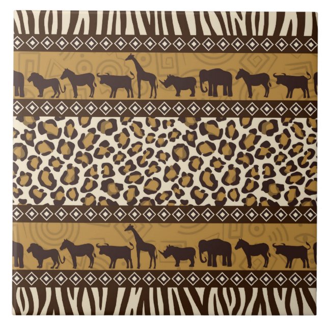 Leopard-Druck und afrikanische Tiere Fliese (Vorderseite)