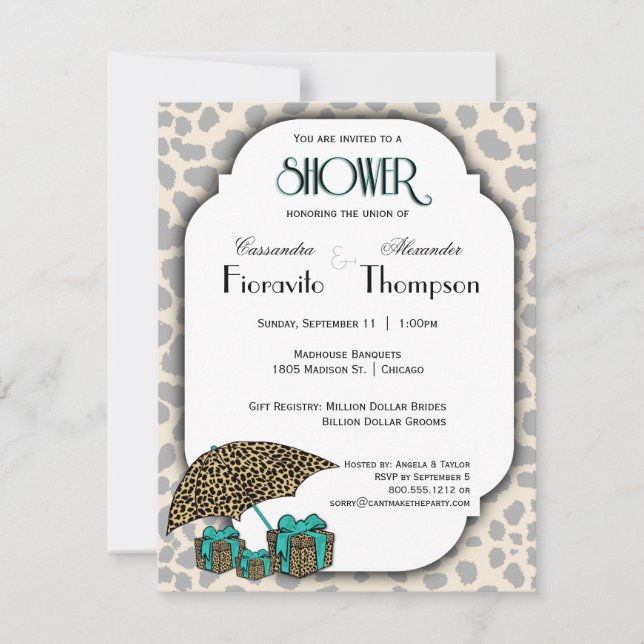 Leopard-Druck und aquamarine Akzent-Dusche laden Einladung (Vorderseite)