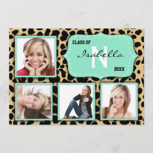 Leopard-Druck und aquamarines Akzent-Party-Foto Einladung