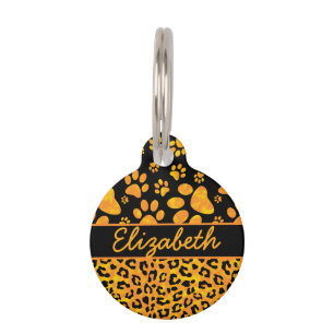 Leopard-Druck und Tatzen-orange Gelb Tiernamensmarke