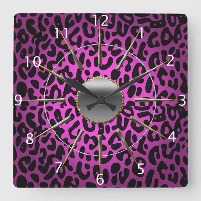 Leopard-Druck-Wanduhr Quadratische Wanduhr (Vorderseite)