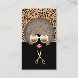 Leopard-Druckafro-modernes Haar u. Visitenkarte