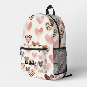 Leopard drucken Rosa Cremefarben Herz Bedruckter Rucksack