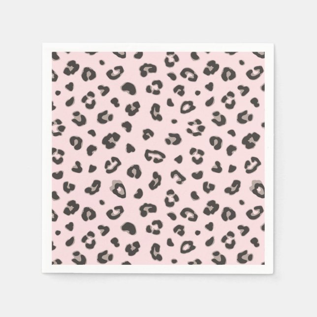 Leopard drucken Schwarz und Grau auf rosa Papier N Serviette (Vorderseite)