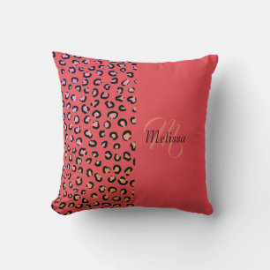 Leopard drucken zwei Tone Roter Korallennamen Mono Kissen