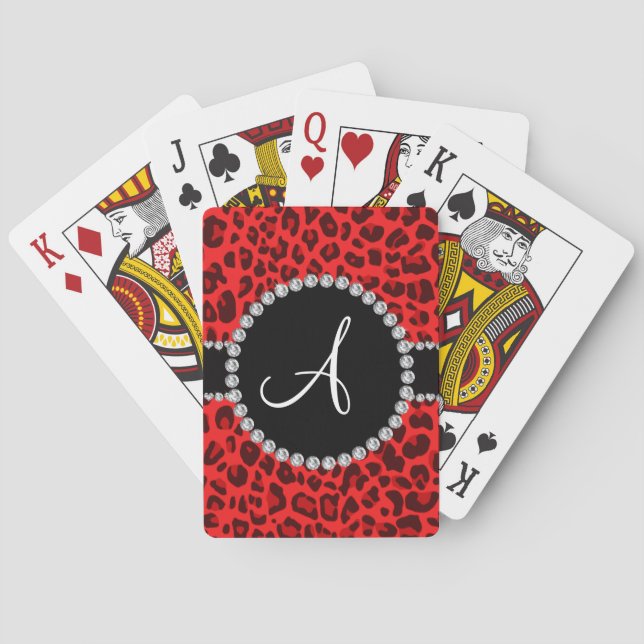 Leopard-Druckkreis des Monogramms roter Spielkarten (Rückseite)