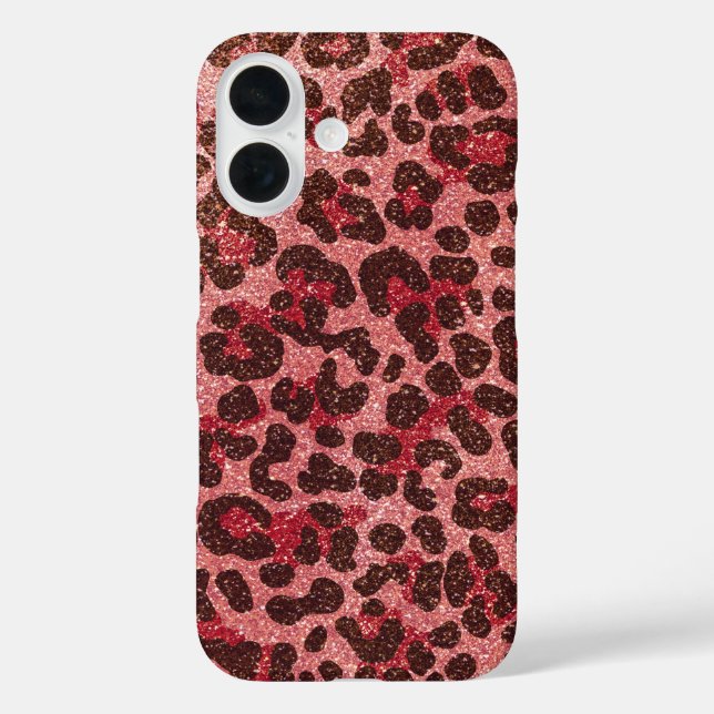 Leopard Druckmuster mit Rose Gold Glitzer iPhone 16 Hülle (Rückseite)