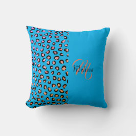 Leopard druckt zwei Tone Amethyst Blue Name Monogr Kissen