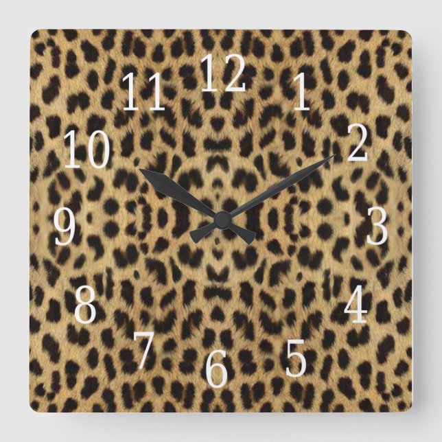 Leopard-Druckuhr Quadratische Wanduhr (Vorderseite)