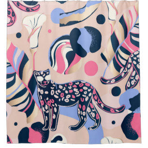 Leopard Dschungel: Moderne Blumenbilder. Duschvorhang