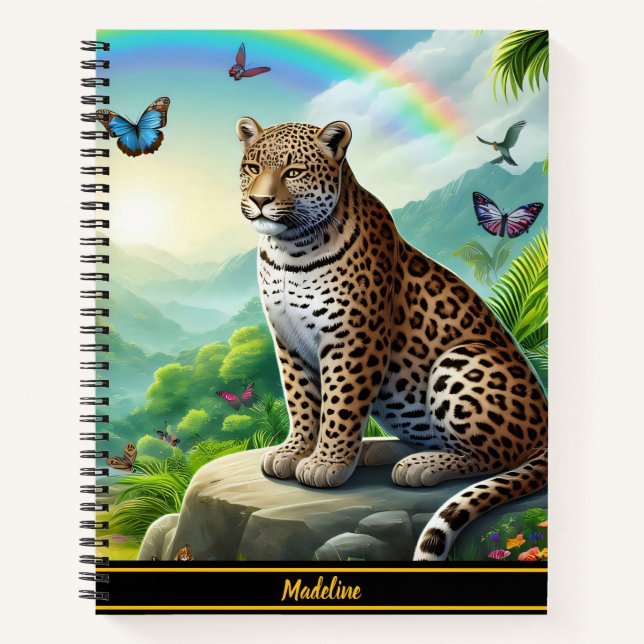 Leopard Elegante: farbenfrohe Dschungelentfernung Notizbuch (Vorderseite)