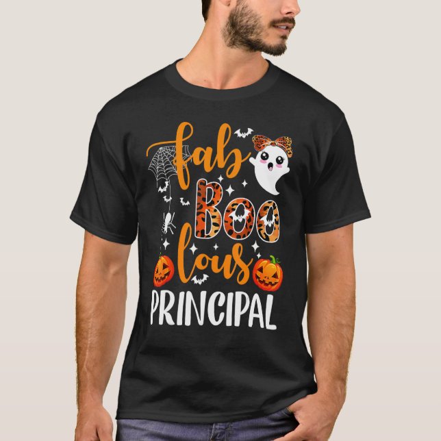 Leopard Faboolous Principal Spooky Principal Hallo T-Shirt (Vorderseite)