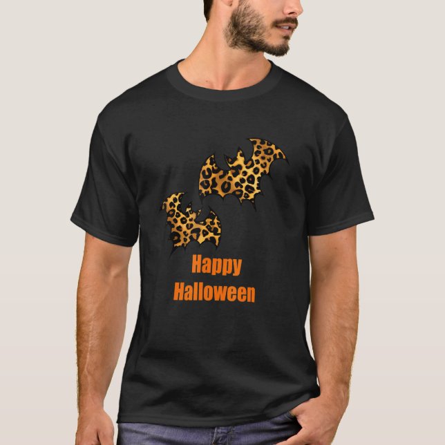Leopard Fledermäuse Halloween Geist Gruselig T-Shirt (Vorderseite)