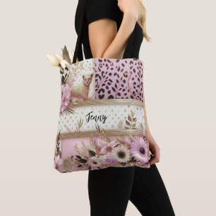 Leopard Floral Pink Gold Personalisiert Tasche