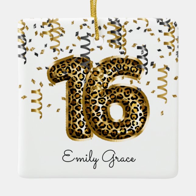 Leopard Foil 16 Birthday Balloons Foto Geschenke T Keramikornament (Vorderseite)