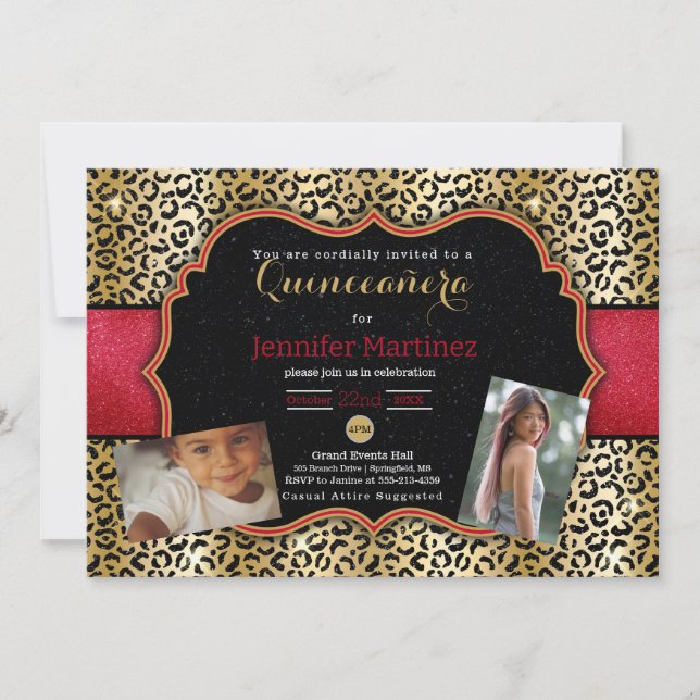 Leopard Foto quinceañera Einladung (Vorderseite)