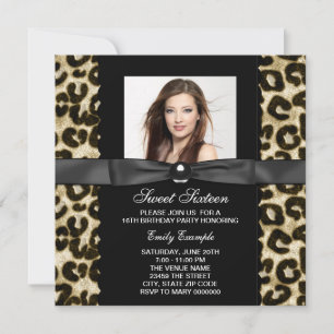 Leopard Foto Sweet 16 Geburtstagsfeier Einladung