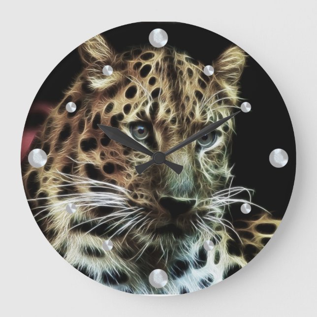 Leopard Fraktal Wall Clock Große Wanduhr (Vorderseite)