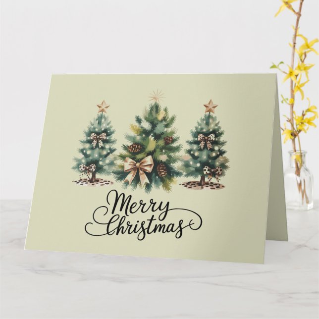 Leopard Frohe Weihnachtsbaum Coquette Bow Xmas Karte (Gelbe Blume)