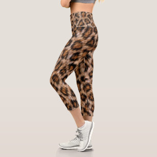 Leopard Fur Animal Print Fun Muster Capri Leggings