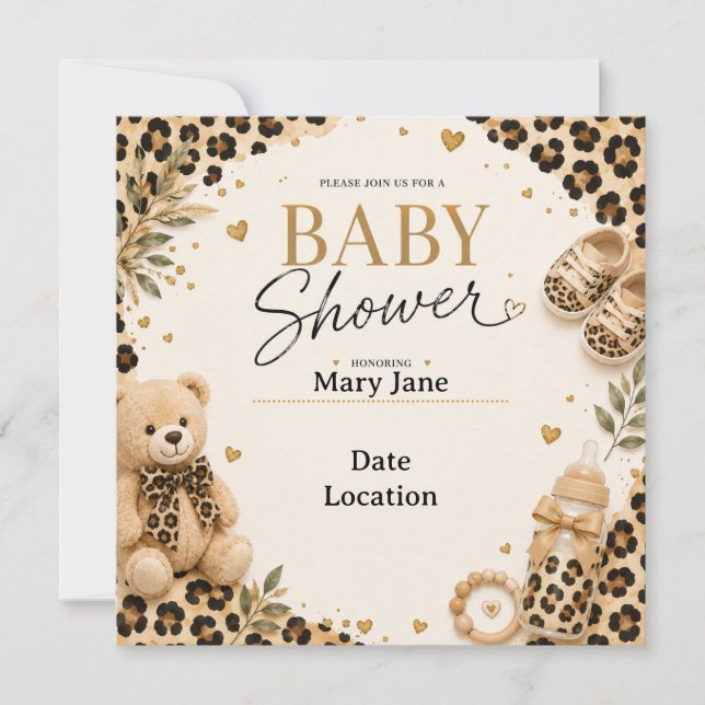Leopard für Baby Shower Einladung (Vorderseite)