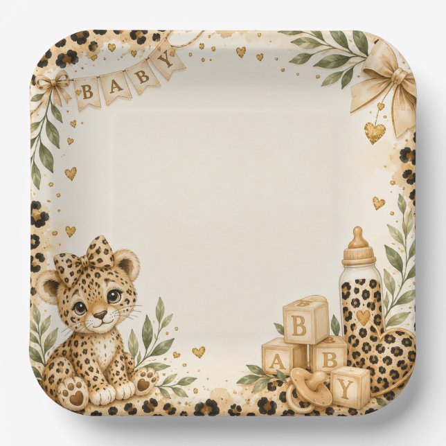 Leopard für Baby Shower Pappteller (Vorderseite)