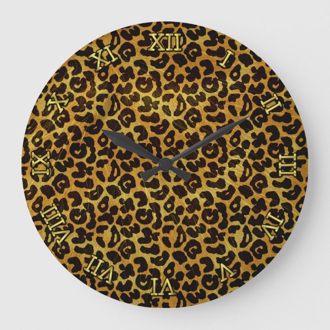 Leopard Fur Print Animal Muster Große Wanduhr (Vorderseite)