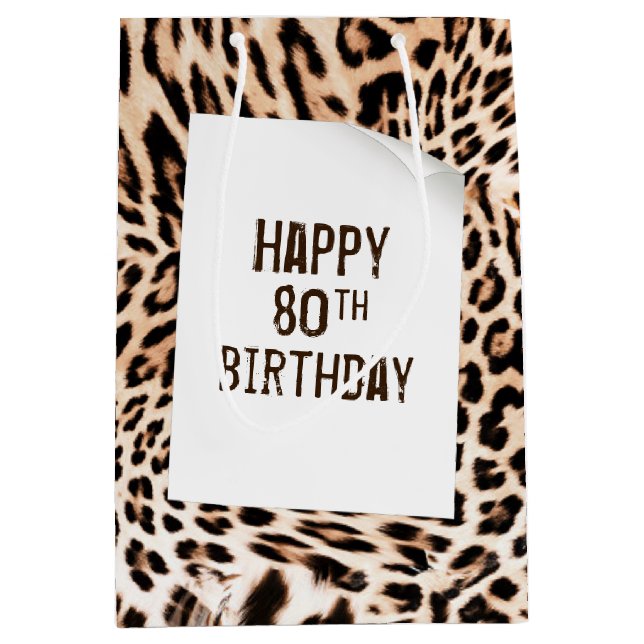 Leopard Fur Print Medium Geschenktasche zum 80. Ge Mittlere Geschenktüte (Vorderseite)