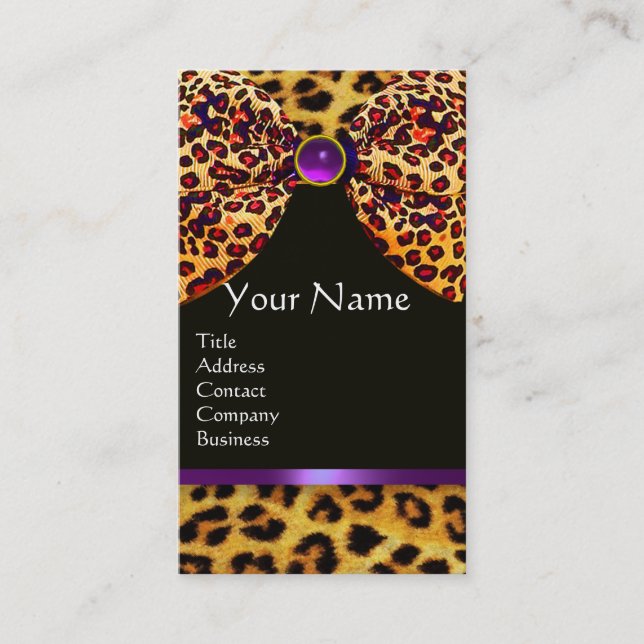 LEOPARD FUR RIBBON, LILA BLACK GEMSTONE-MONOGRAMM VISITENKARTE (Vorderseite)