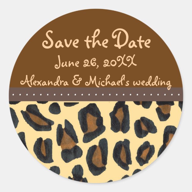 Leopard Fur Save the Date Runder Aufkleber (Vorderseite)