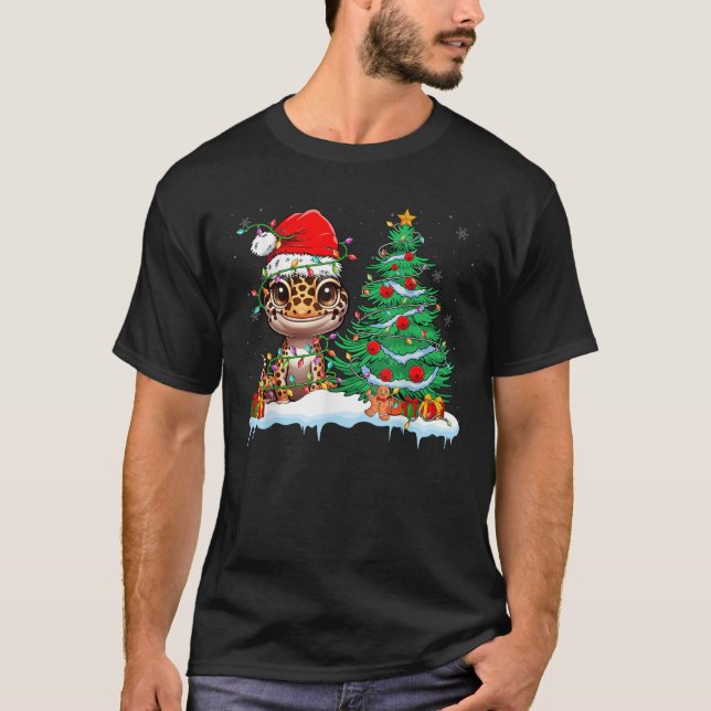Leopard Gecko Funny Gecko Wearing Santa Hat Christ T-Shirt (Vorderseite)