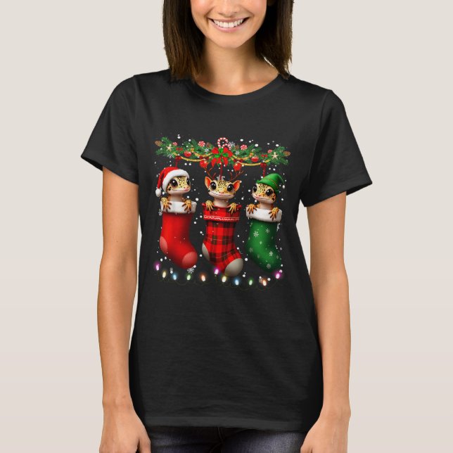 Leopard Gecko In Christmas Socks Lights Leopard Ge T-Shirt (Vorderseite)