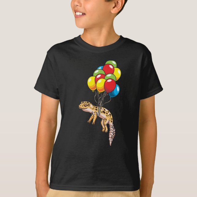 Leopard Gecko mit Balloons Geschenk T-Shirt (Vorderseite)