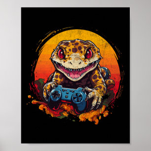 Leopard Gecko spielt Videospiel Echse und Reptil Poster