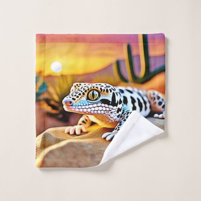 Leopard Gecko Wüstendesign Badhandtuch Set (Waschlappen)
