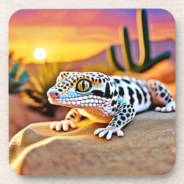 Leopard Gecko Wüstendesign Getränkeuntersetzer (Vorderseite)