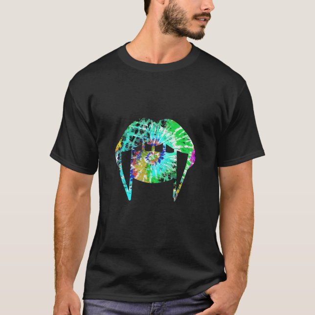 Leopard Gefärbte Krawatte Lips Vampire T-Shirt (Vorderseite)