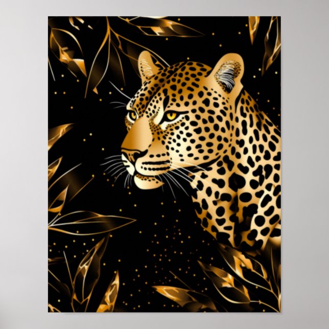 Leopard Gepard Tier Schwarz Gold  Poster (Vorne)