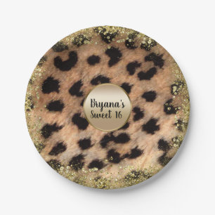 Leopard Gepard Tierdruck Gold Glitter Monogramm Pappteller