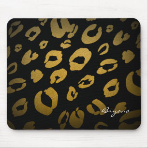 Leopard-Gepard-Tierdruck-Goldschwarz-Mausunterlage Mousepad