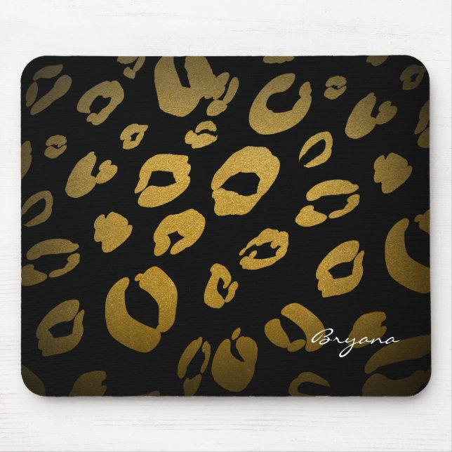 Leopard-Gepard-Tierdruck-Goldschwarz-Mausunterlage Mousepad (Vorne)