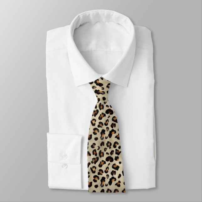 Leopard Gepard Tierdruck Muster Beige Braun Krawatte (Gebunden)