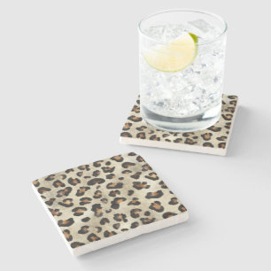 Leopard Gepard Tierdruck Muster Beige Braun Steinuntersetzer