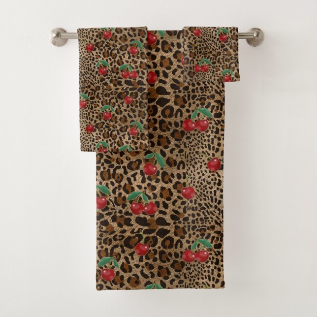 Leopard Gepard Tierdruck Rot Kirsche Badhandtuch Set (Insitu)