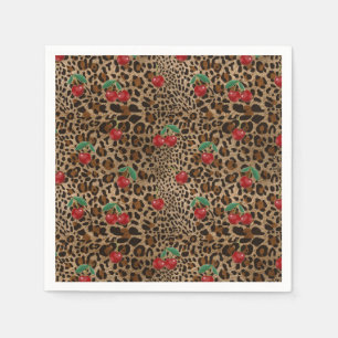 Leopard Gepard Tierdruck Rote Kirschen Serviette