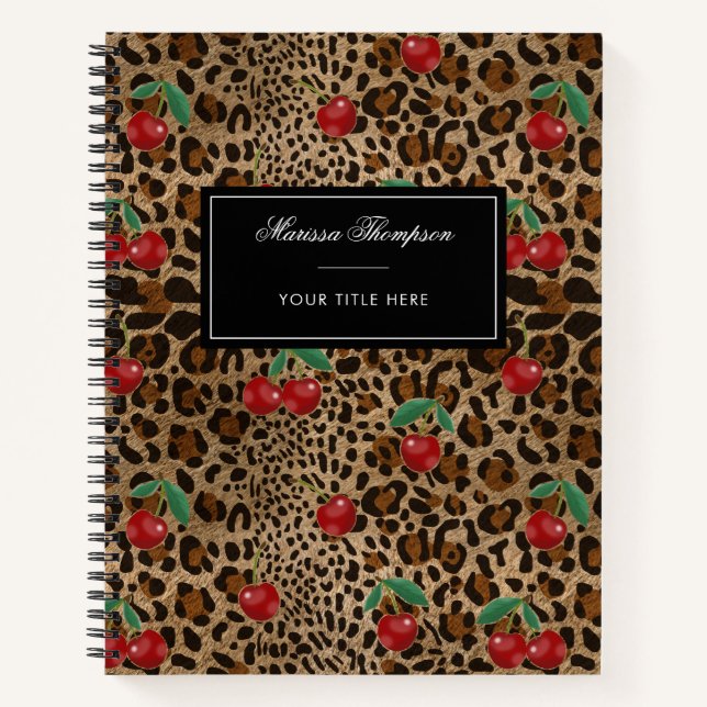 Leopard Gepard Tierdruck Rotkirschmuster Notizbuch (Vorderseite)