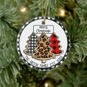 Leopard, Gingham und Buffalo Karierte Weihnachtsba Keramik Ornament