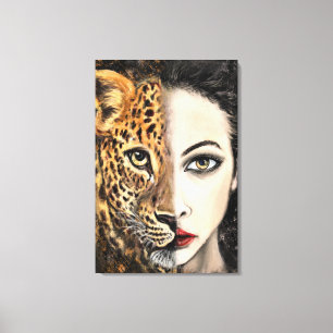 Leopard Girl - Emotion Canvas Print - Malerei Leinwanddruck